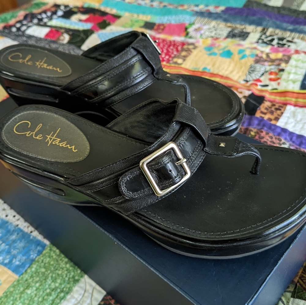 Cole Haan Black Wedge Thong with Nike Air Sole